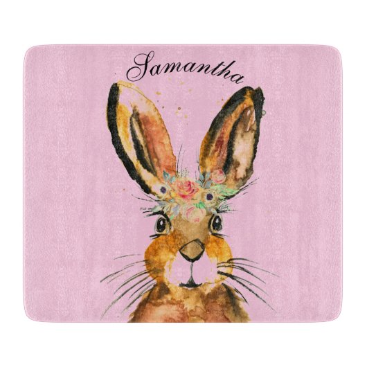 Planche À Découper Aquarelle mignonne Lapin Lapin Lièvre Pâques Flora (Devant)