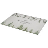 Planche À Découper Aquarelle Monogramme Pins rustiques et branches (Coin)