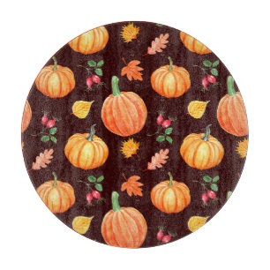 Planche À Découper Aquarelle Motif Floral Citrouille d'automne
