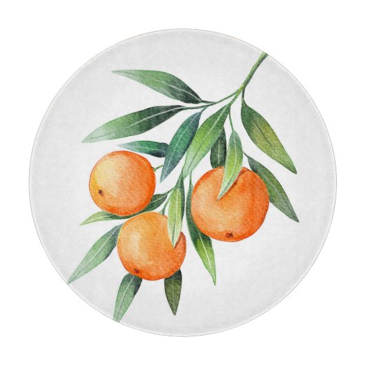 Planche À Découper Aquarelle Orange Fruits : Branches Isolées. (Devant)