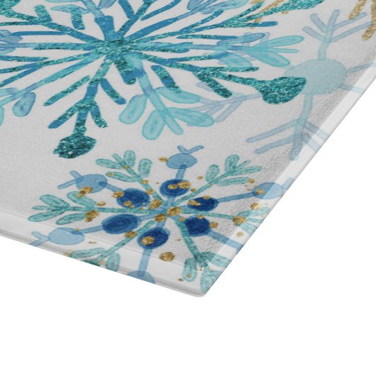 Planche À Découper Aquarelle Parties scintillant bleue et or Flammes (Coin)