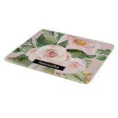 Planche À Découper Aquarelle Pastel Pink moderne Fleurs & Nom (Coin)