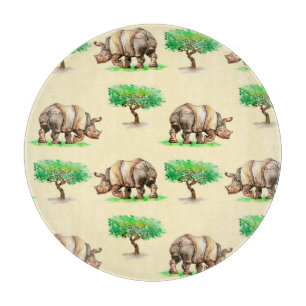 Planche À Découper Aquarelle Rhino : Motif peint à la main.