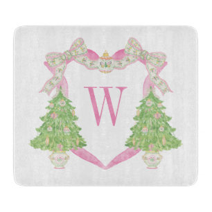 Planche À Découper Aquarelle rose Arbre de Noël Monogramme Crest
