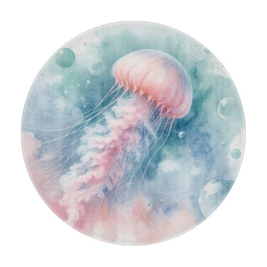 Planche À Découper Aquarelle rose délicate méduse (Devant)