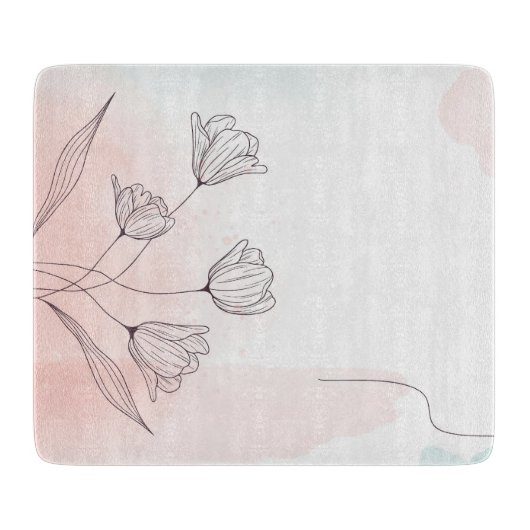 Planche À Découper Aquarelle rose romantique Floral (Devant)