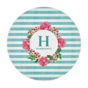 Planche À Découper Aquarelle rose rose rouge blanc pétunias Monogramm