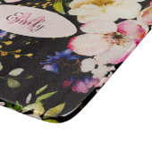 Planche À Découper Aquarelle rose Roses jaunes sur noir, Monogramme (Coin)