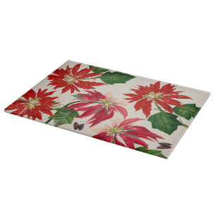 Planche À Découper Aquarelle rouge rustique Poinsettia Flore Verdure