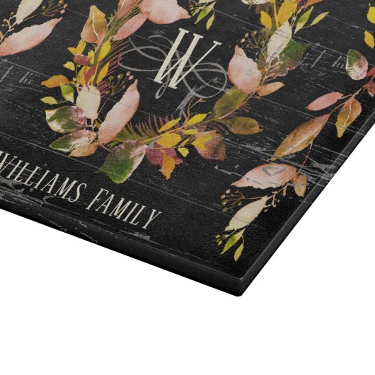 Planche À Découper Aquarelle rustique Autumn Wreath Monogramme Nom (Coin)