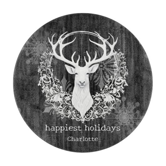 Planche À Découper Aquarelle rustique renne blanc Personnalisé (Devant)