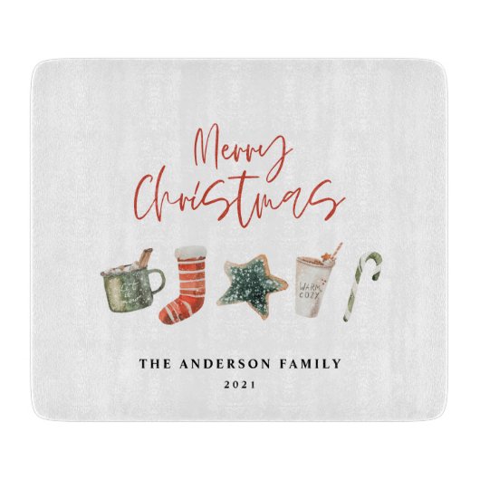 Planche À Découper Aquarelle sucre de canne de boissons de Noël (Devant)