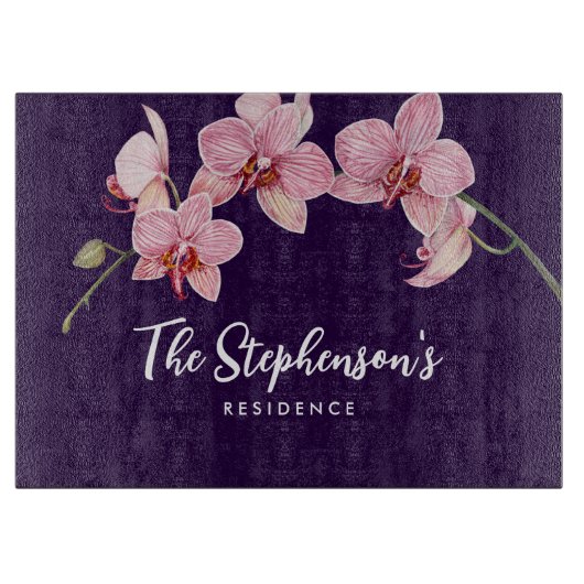 Planche À Découper Aquarelle teinte rose Orchidées Peinture (Devant)