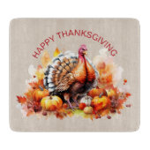 Planche À Découper Aquarelle Thanksgiving Turquie et Citrouilles (Devant)