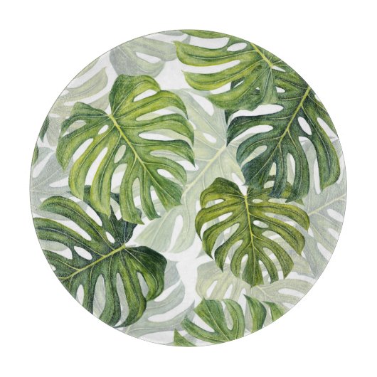 Planche À Découper Aquarelle tropicale de Monstera verte (Devant)