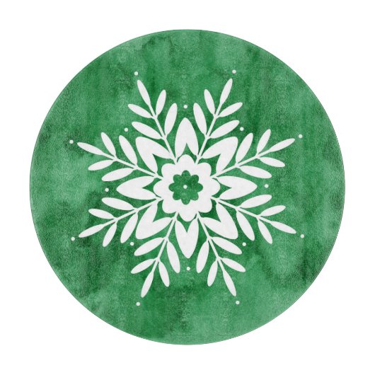 Planche À Découper Aquarelle verte Flocon de neige Abstrait (Devant)