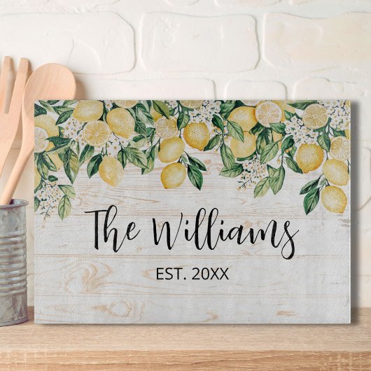 Planche À Découper Arbre à Citron Jaune Monogrammé Bois Blanc