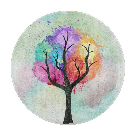 Planche À Découper Arbre belle couleur Pastel Peinture à l'huile Abst (Devant)