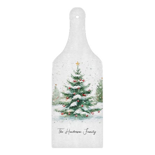 Planche À Découper Arbre de Noël à l'aquarelle avec écriture simple (Devant)