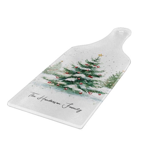 Planche À Découper Arbre de Noël à l'aquarelle de script simple (Coin)