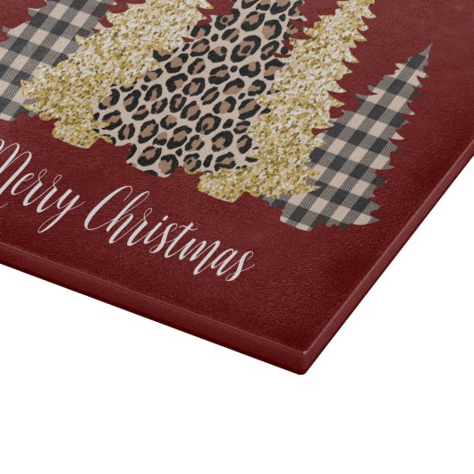 Planche À Découper Arbre de Noël Cheetah Imprimer Buffalo Plaid Parti (Coin)