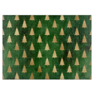 Planche À Découper Arbre de Noël d'hiver Festive Green et Gold Foil