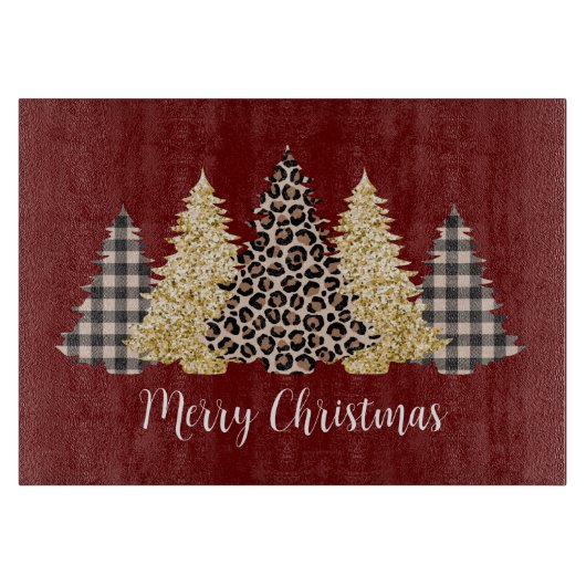 Planche À Découper Arbre de Noël Imprimé Guépard Plaid Buffle Paillet (Devant)