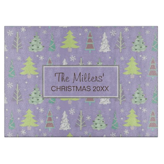 Planche À Découper Arbre de Noël Motif Violet et Lime vert ID175 (Devant)