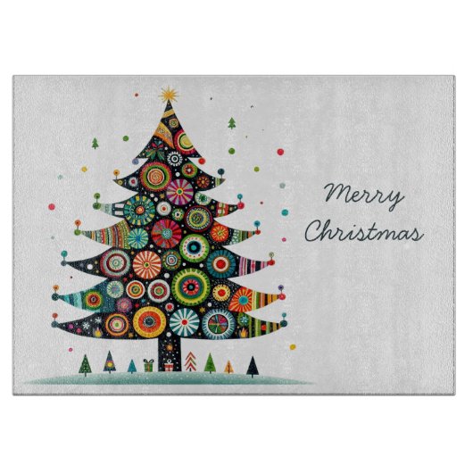 Planche À Découper Arbre de Noël Whimsical, Couleurs Lumineuses, (Devant)