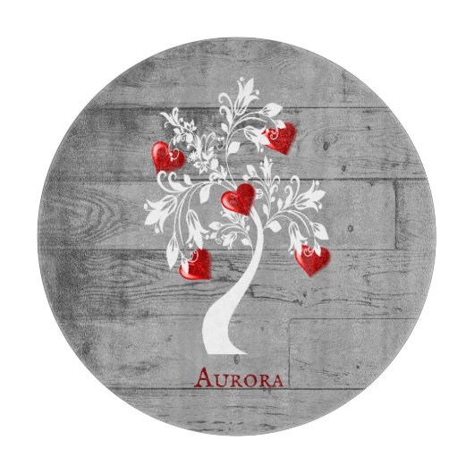 Planche À Découper Arbre rouge des coeurs Tableau de coupe personnali (Devant)