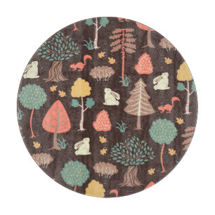 Planche À Découper Arbres Animaux : Scène Naturelle Dessinée À La Mai