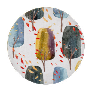Planche À Découper Arbres d'automne : Aquarelle peinte à la main sans