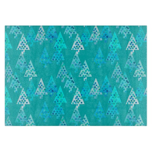 Planche À Découper Arbres de Noël à fleurs modernes - turquoise (Devant)