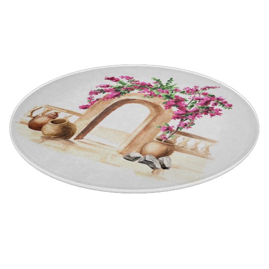 Planche À Découper Architecture méditerranéenne, fleurs, aquarelle, h (Coin)