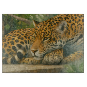 Planche À Découper Ardoise dorée - Leopard reposant en feuillage