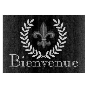 Planche À Découper Argent français Fleur de Lis & Laurels Nom de fami