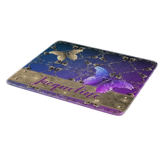 Planche À Découper Argent Rose pourpre dégradé avec nom (Coin)