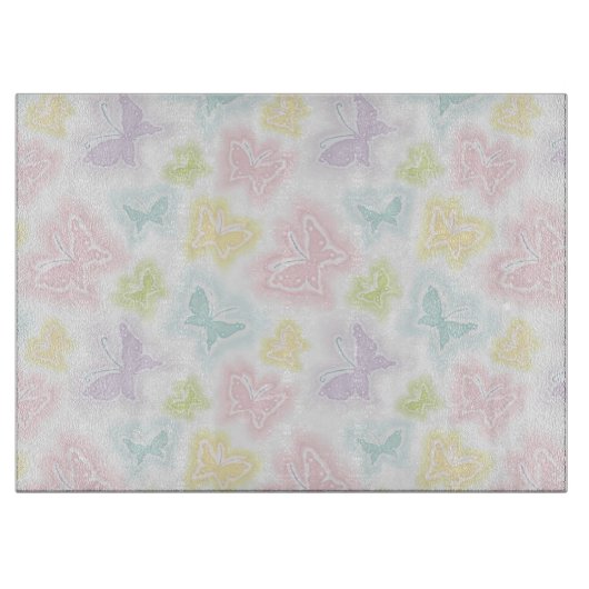 Planche À Découper Arrière - plan avec des papillons dans l'aquarelle (Devant)