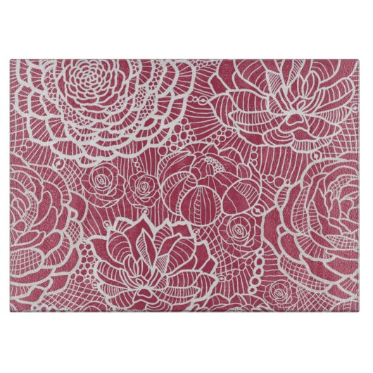 Planche À Découper Arrière - plan bleu de motif de fleurs de dentelle (Devant)