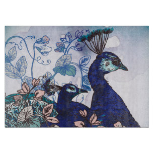 Planche À Découper Arrière - plan floral avec des paons