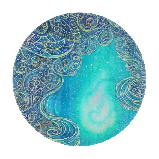 Planche À Découper Art Abstrait bleu et Turquoise (Devant)