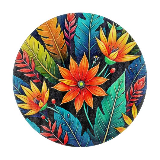 Planche À Découper Art de fleurs tropicales vibrantes (Devant)