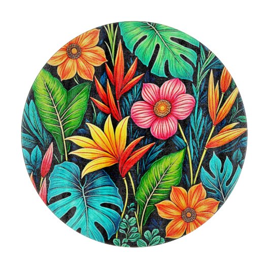 Planche À Découper Art de floraison de jungle tropicale vibrant (Devant)