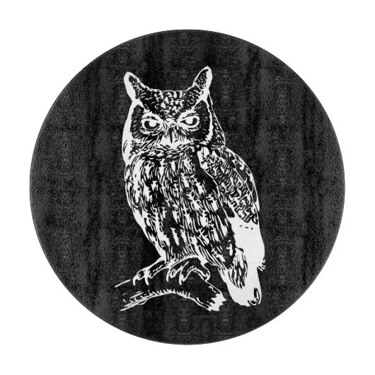 Planche À Découper Art de hibou noir et blanc (Devant)