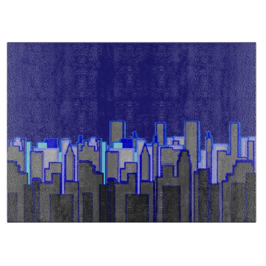 Planche À Découper Art de paysage urbain bleu abstrait (Devant)