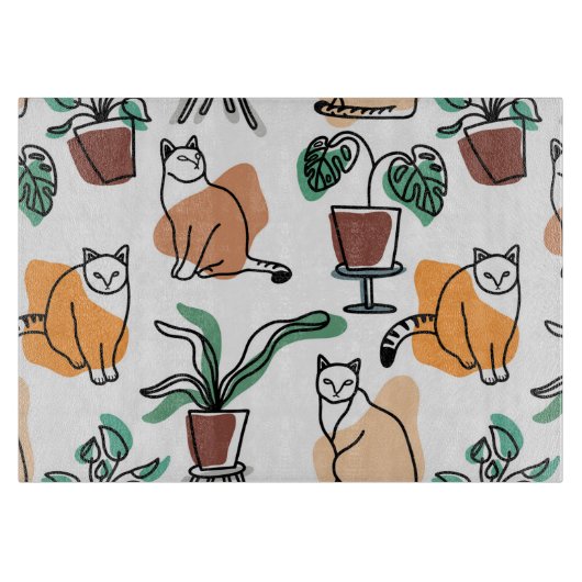 Planche À Découper Art de trait dessin chats et fleurs (Devant)