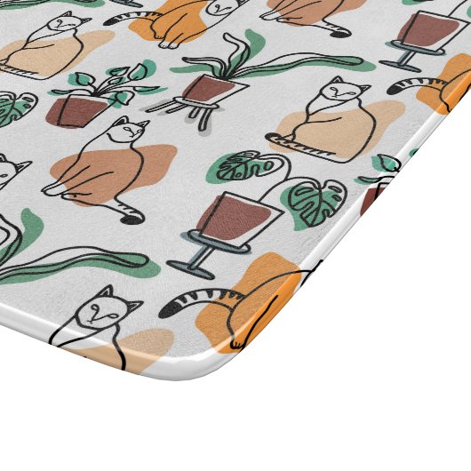 Planche À Découper Art de trait dessin chats et fleurs (Coin)