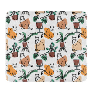 Planche À Découper Art de trait dessin chats et fleurs