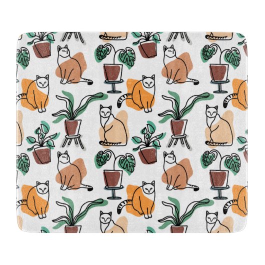 Planche À Découper Art de trait dessin chats et fleurs (Devant)