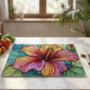 Planche À Découper Art de vitrail hibiscus